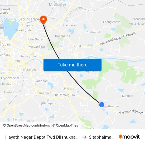 Hayath Nagar Depot Twd Dilshuknagar to Sitaphalmandi map