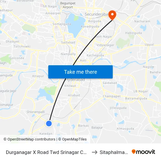 Durganagar X Road Twd Srinagar Colony to Sitaphalmandi map