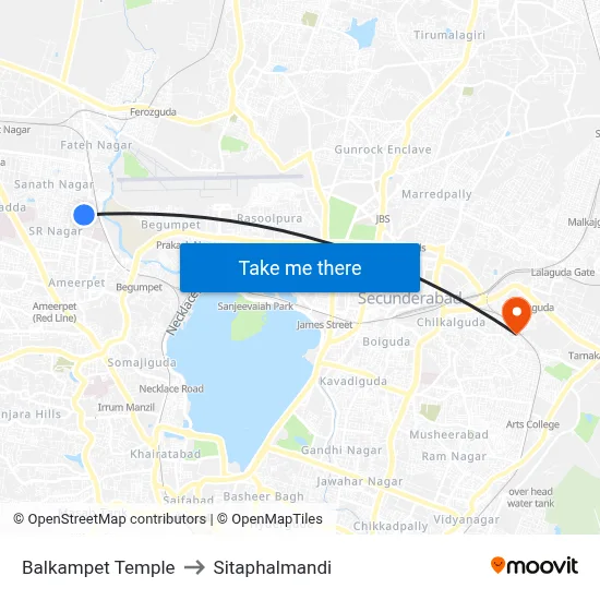 Balkampet Temple to Sitaphalmandi map