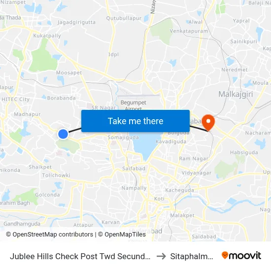 Jublee Hills Check Post Twd Secunderabad to Sitaphalmandi map