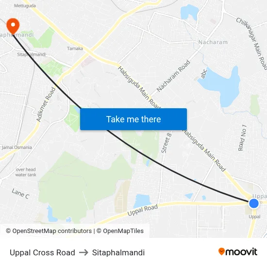 Uppal Cross Road to Sitaphalmandi map