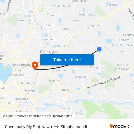 Cherlapally Rly Stn( New ) to Sitaphalmandi map