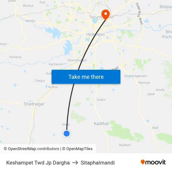 Keshampet Twd Jp Dargha to Sitaphalmandi map