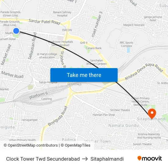 Clock Tower Twd Secunderabad to Sitaphalmandi map