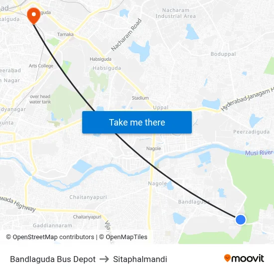 Bandlaguda Bus Depot to Sitaphalmandi map