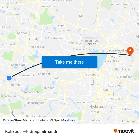Kokapet to Sitaphalmandi map