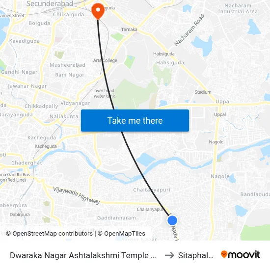 Dwaraka Nagar Ashtalakshmi Temple Twd Dilshuknagar to Sitaphalmandi map