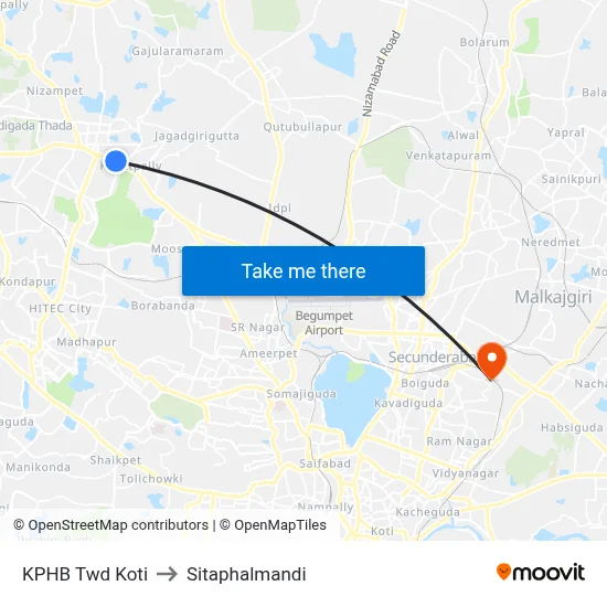 KPHB Twd Koti to Sitaphalmandi map