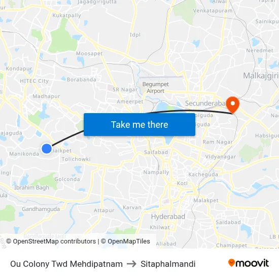Ou Colony Twd Mehdipatnam to Sitaphalmandi map