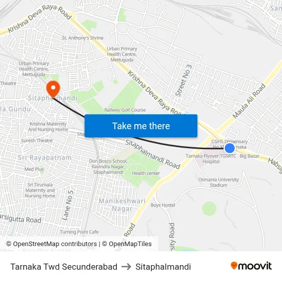 Tarnaka Twd Secunderabad to Sitaphalmandi map