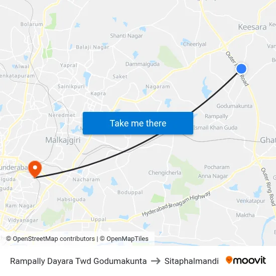 Rampally Dayara Twd Godumakunta to Sitaphalmandi map