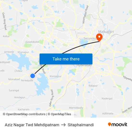 Aziz Nagar Twd Mehdipatnam to Sitaphalmandi map