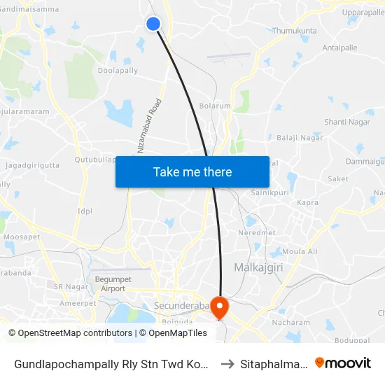 Gundlapochampally Rly Stn Twd Kompally to Sitaphalmandi map