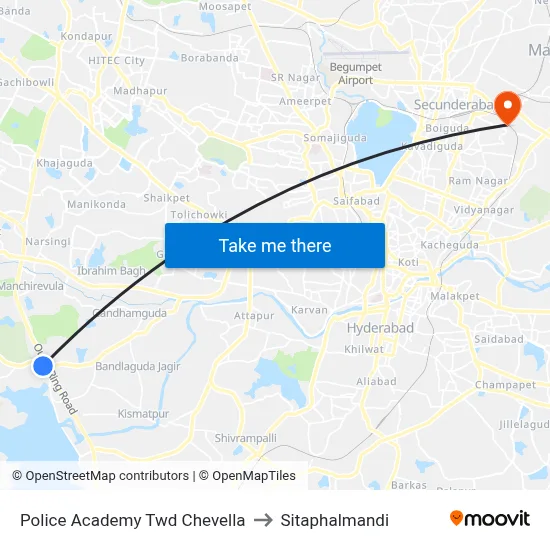 Police Academy Twd Chevella to Sitaphalmandi map