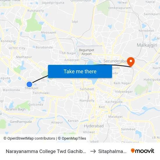 Narayanamma College Twd Gachibowli to Sitaphalmandi map