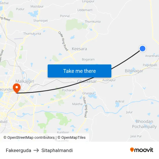 Fakeerguda to Sitaphalmandi map