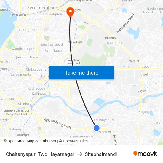 Chaitanyapuri  Twd Hayatnagar to Sitaphalmandi map