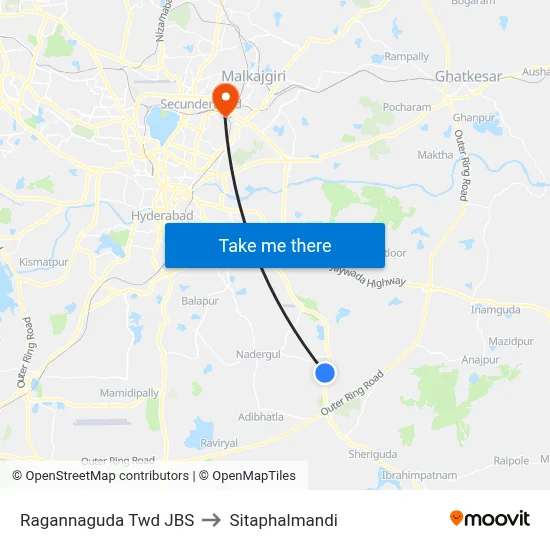 Ragannaguda Twd JBS to Sitaphalmandi map