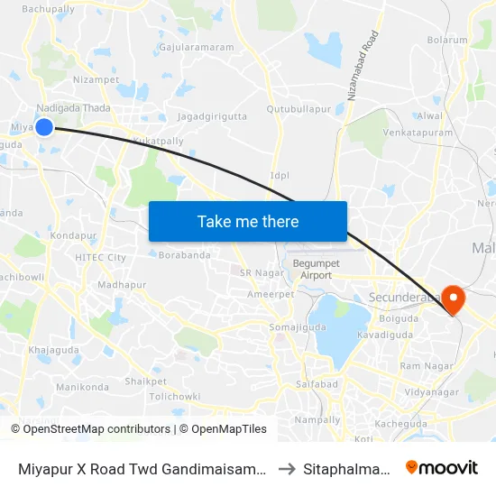 Miyapur X Road Twd Gandimaisamma to Sitaphalmandi map