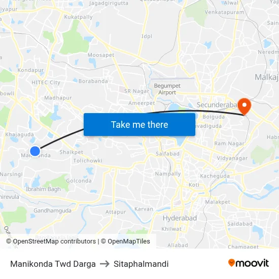 Manikonda Twd Darga to Sitaphalmandi map