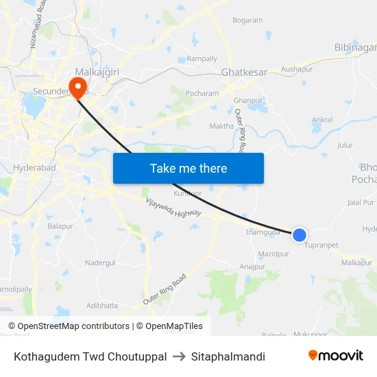 Kothagudem Twd Choutuppal to Sitaphalmandi map