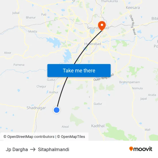 Jp Dargha to Sitaphalmandi map