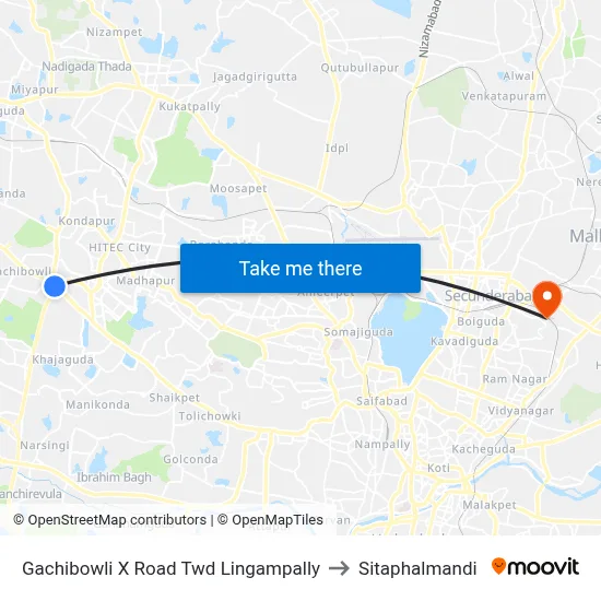 Gachibowli X Road Twd Lingampally to Sitaphalmandi map