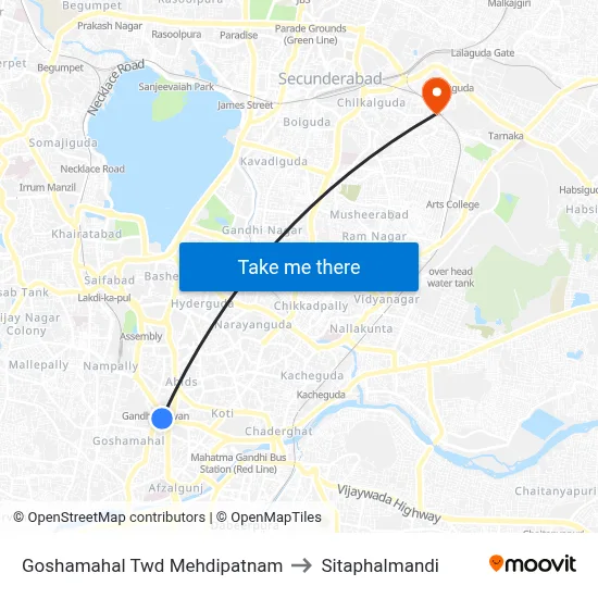 Goshamahal Twd Mehdipatnam to Sitaphalmandi map