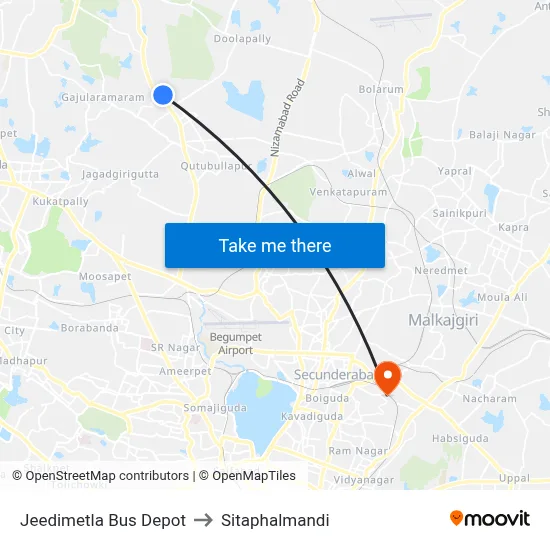 Jeedimetla Bus Depot to Sitaphalmandi map