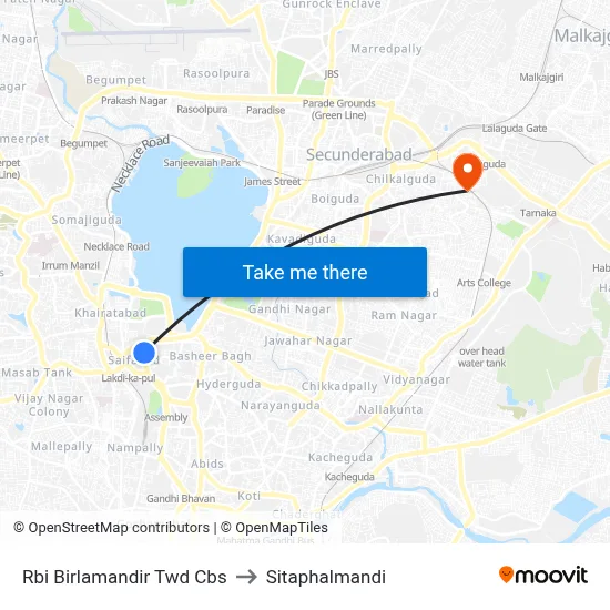 Rbi Birlamandir Twd Cbs to Sitaphalmandi map