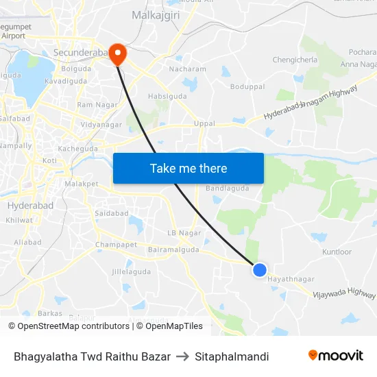 Bhagyalatha Twd Raithu Bazar to Sitaphalmandi map