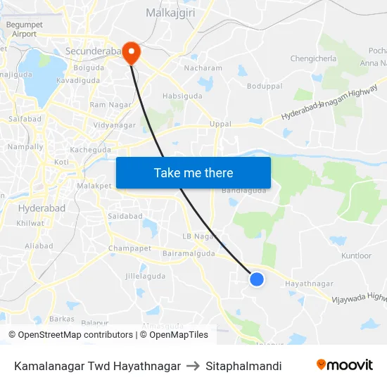 Kamalanagar Twd Hayathnagar to Sitaphalmandi map