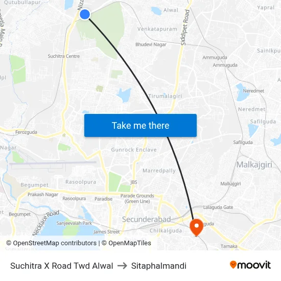 Suchitra X Road Twd Alwal to Sitaphalmandi map