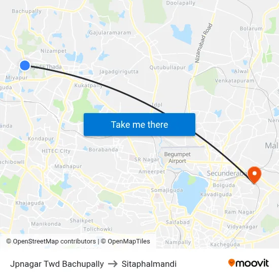 Jpnagar Twd Bachupally to Sitaphalmandi map