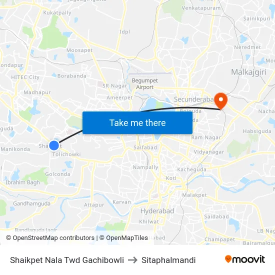 Shaikpet Nala Twd Gachibowli to Sitaphalmandi map