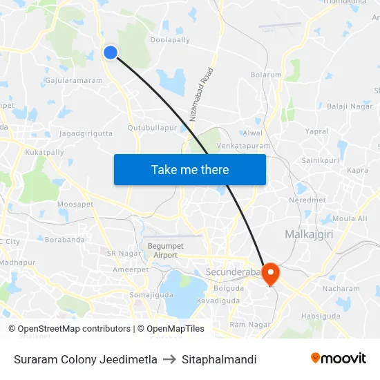 Suraram Colony Jeedimetla to Sitaphalmandi map