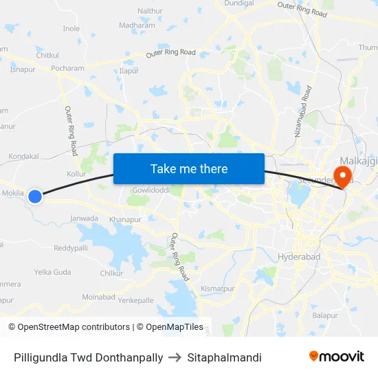 Pilligundla Twd Donthanpally to Sitaphalmandi map