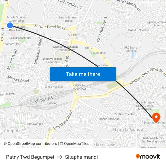 Patny Twd Begumpet to Sitaphalmandi map