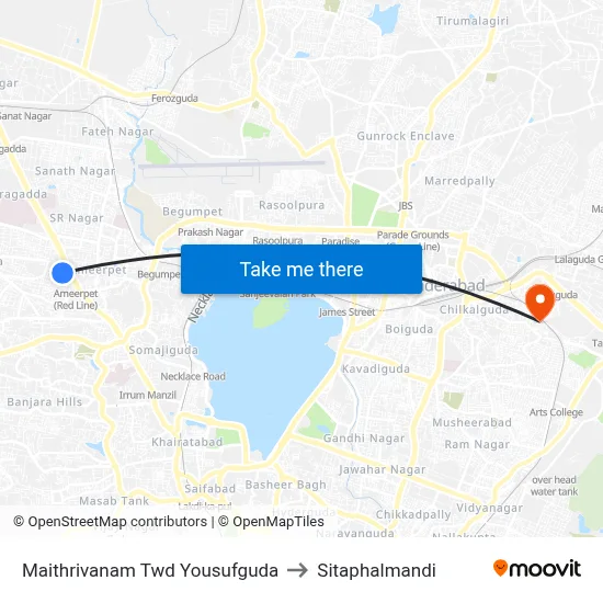 Maithrivanam Twd Yousufguda to Sitaphalmandi map