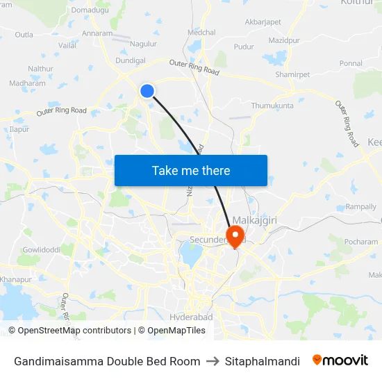 Gandimaisamma Double Bed Room to Sitaphalmandi map