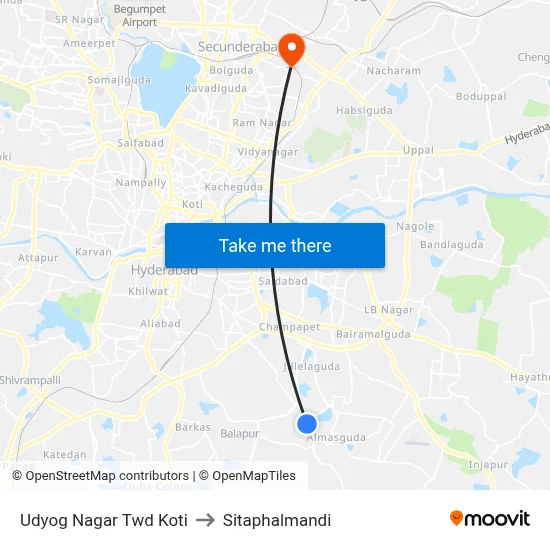 Udyog Nagar Twd Koti to Sitaphalmandi map
