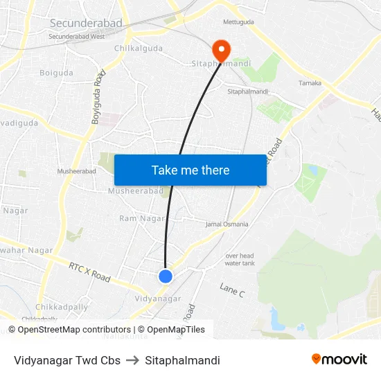 Vidyanagar Twd Cbs to Sitaphalmandi map