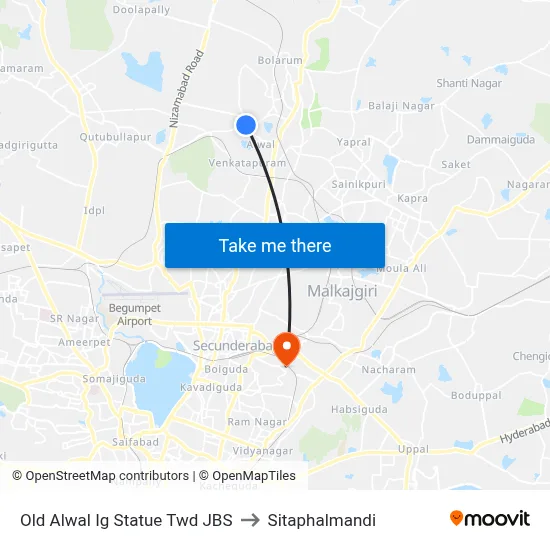 Old Alwal Ig Statue Twd JBS to Sitaphalmandi map