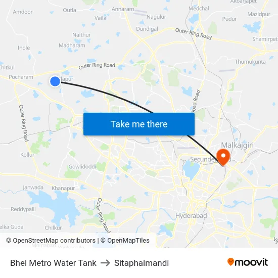 Bhel Metro Water Tank to Sitaphalmandi map