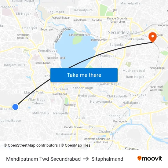 Mehdipatnam Twd Secundrabad to Sitaphalmandi map