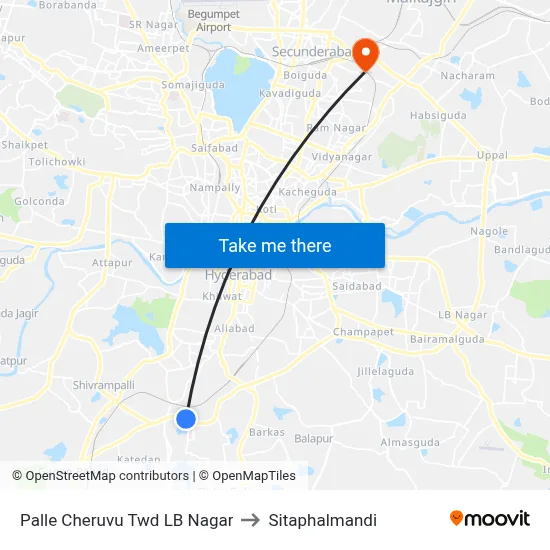 Palle Cheruvu Twd LB Nagar to Sitaphalmandi map