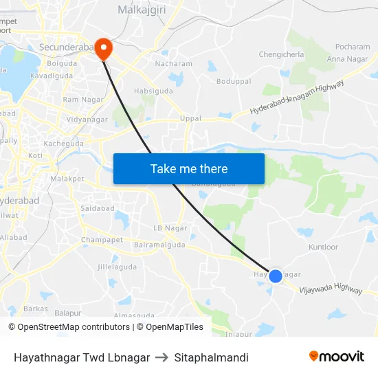 Hayathnagar Twd Lbnagar to Sitaphalmandi map