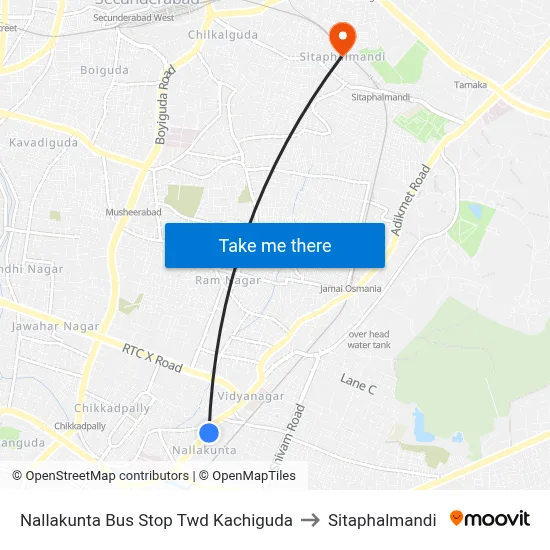 Nallakunta Bus Stop Twd Kachiguda to Sitaphalmandi map