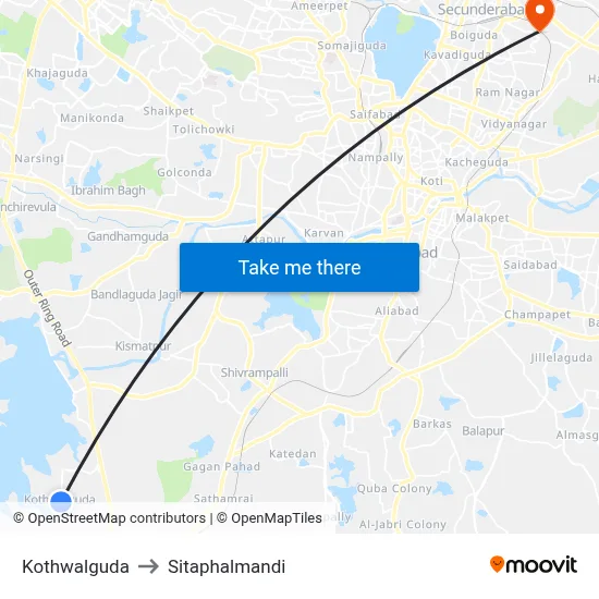 Kothwalguda to Sitaphalmandi map