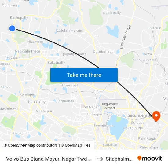 Volvo Bus Stand Mayuri Nagar Twd Miyapur to Sitaphalmandi map